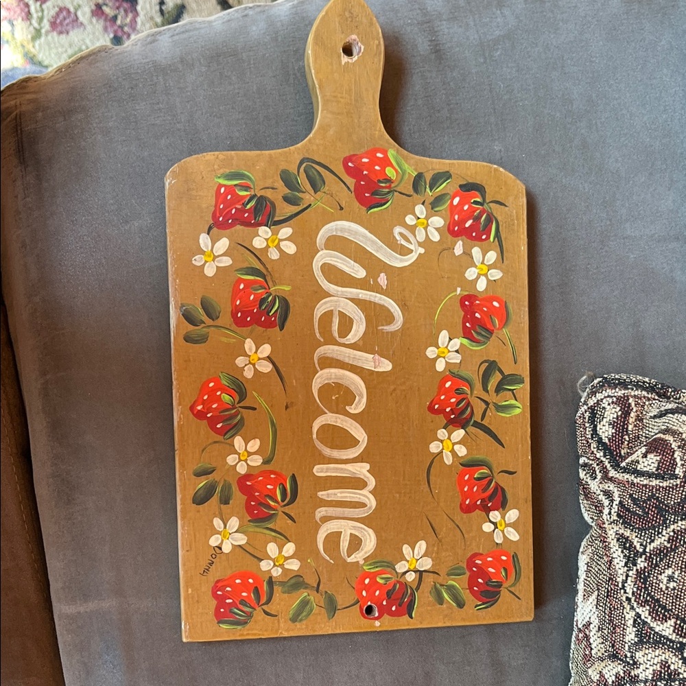 Vintage Hand-Painted decorative Welcome Cutting Board (signed)